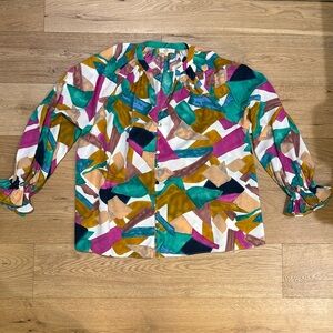 Entro abstract colorful flowy button up blouse - size Small